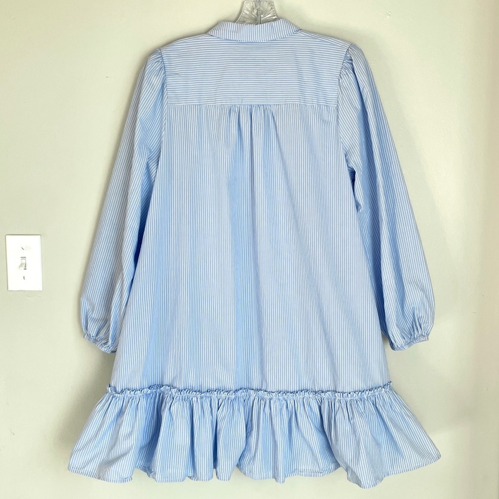 A Loves A 
Blue & White Pinstripe Ruffle Hem Shirt Dress / Tunic
  Large - Picture 2 of 7